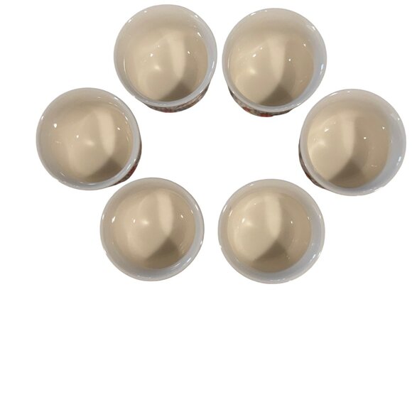 Snow Bone China Chinese Sake Cups Vintage Asian Orange Red White Gold Set Of 6 - Picture 3 of 8